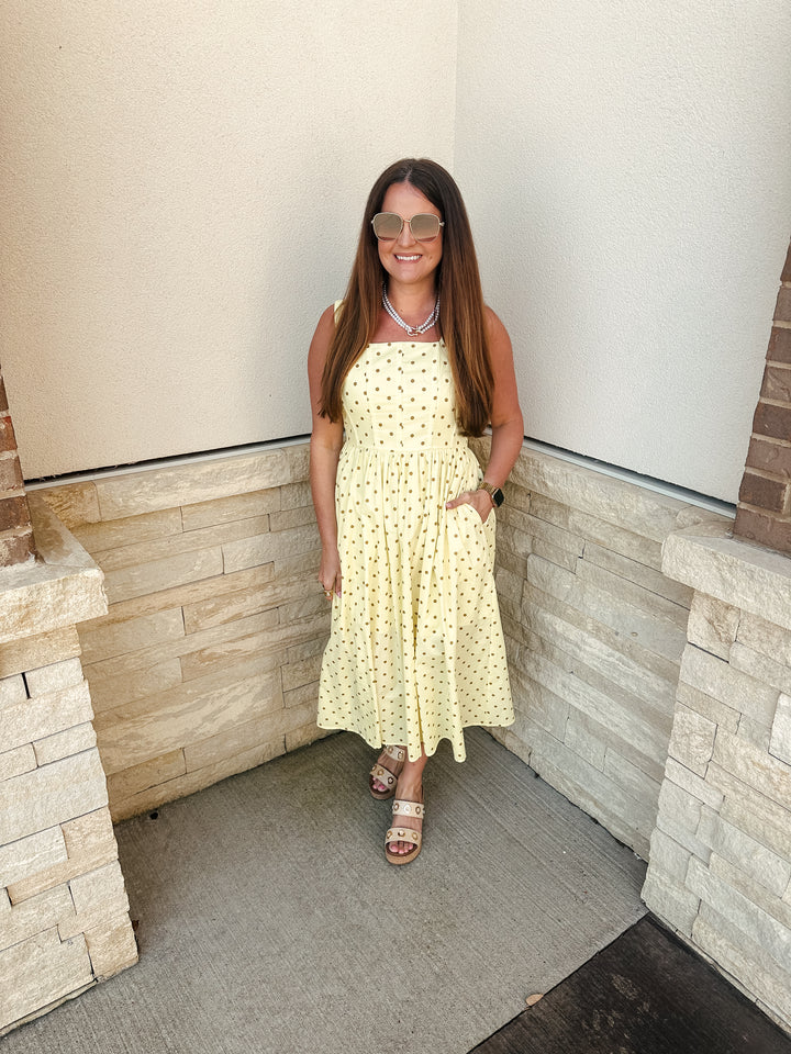 Lemon Polka Dot Midi Dress