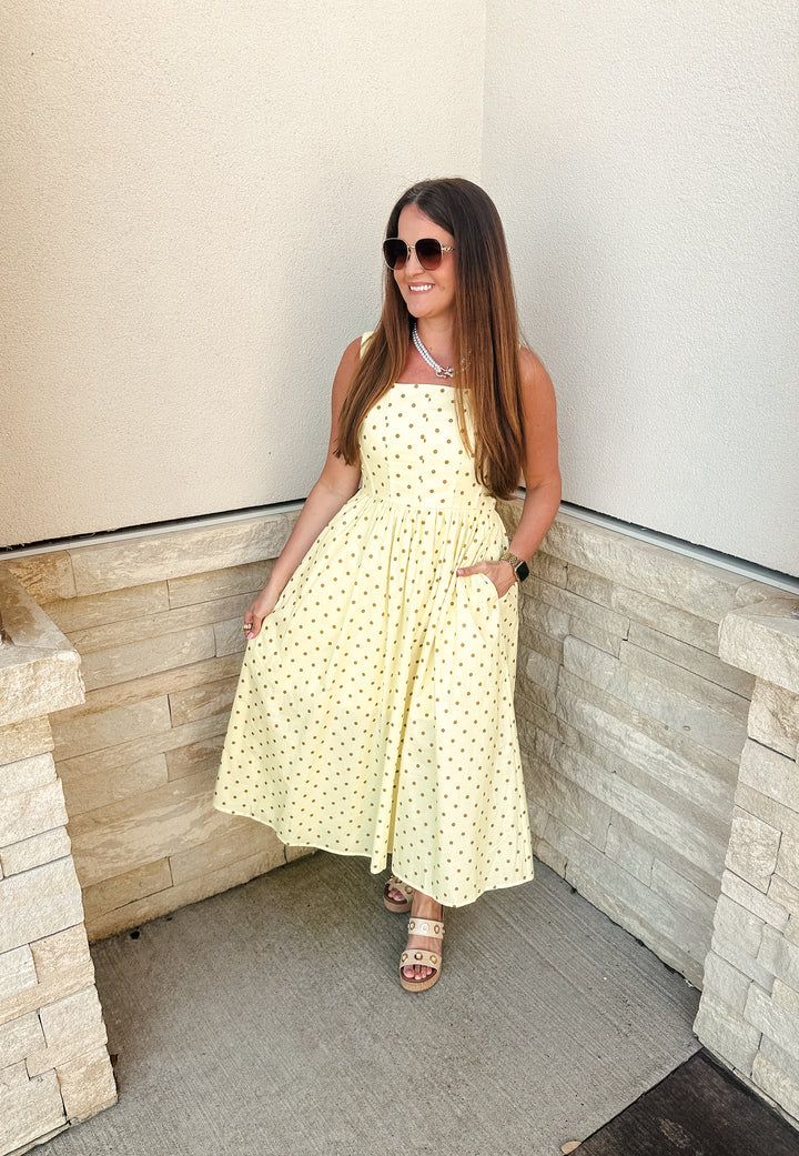 Lemon Polka Dot Midi Dress