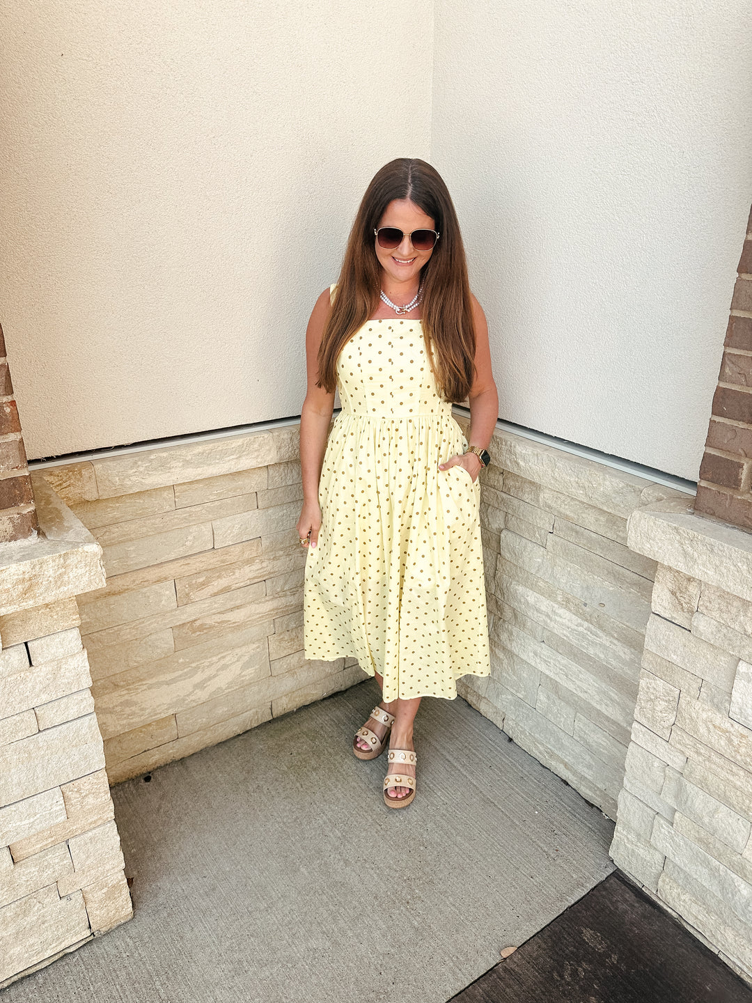 Lemon Polka Dot Midi Dress