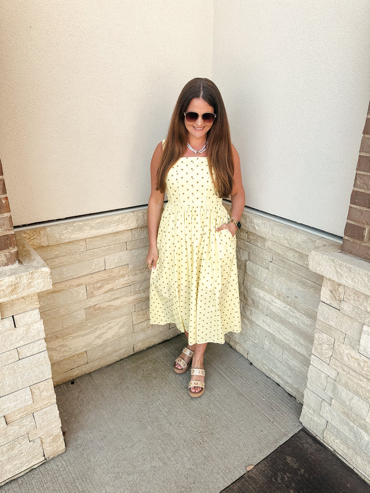 Lemon Polka Dot Midi Dress