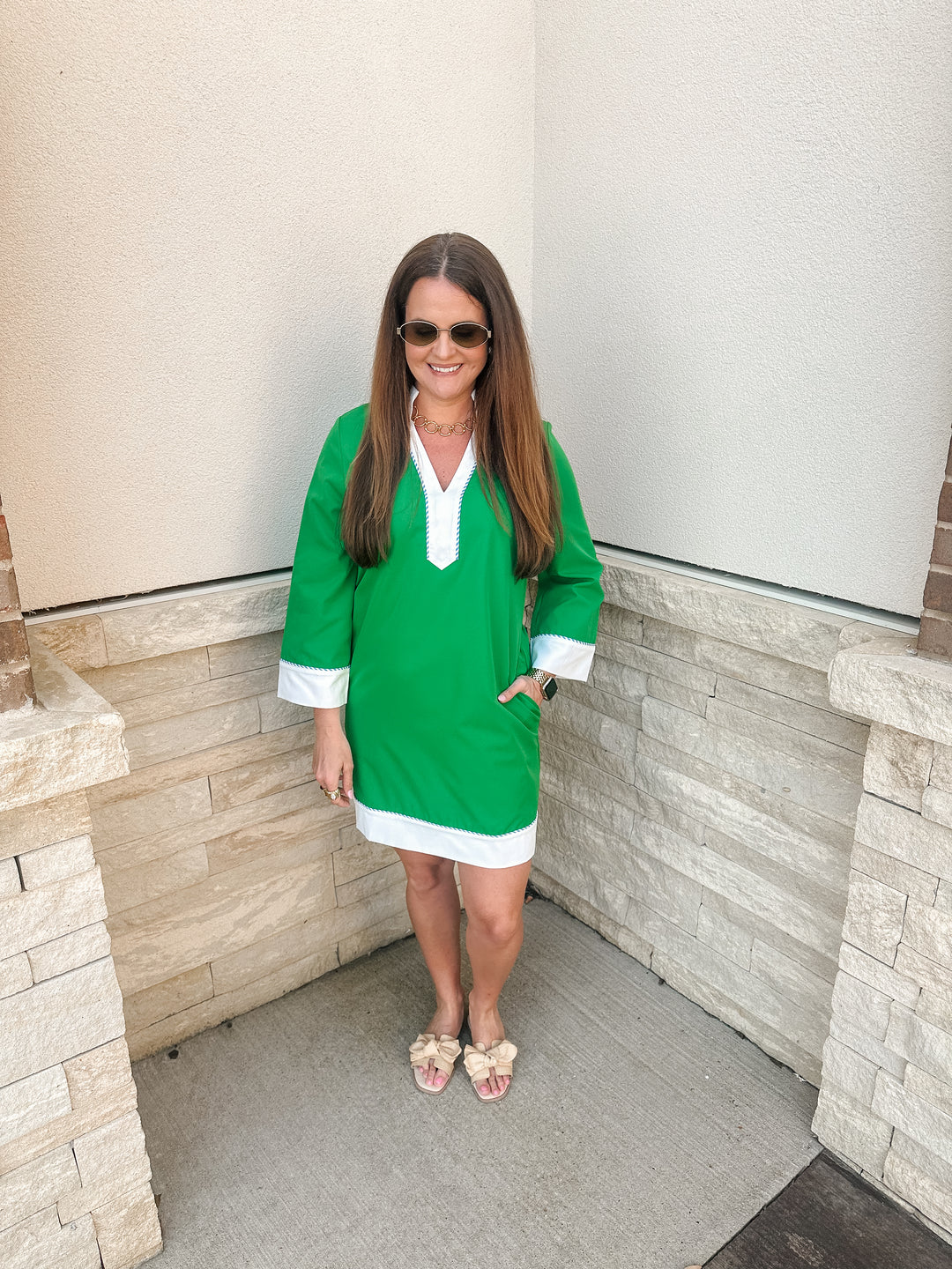 Brenda Dress: Green/white