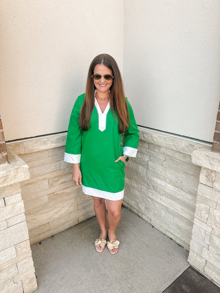 Brenda Dress: Green/white