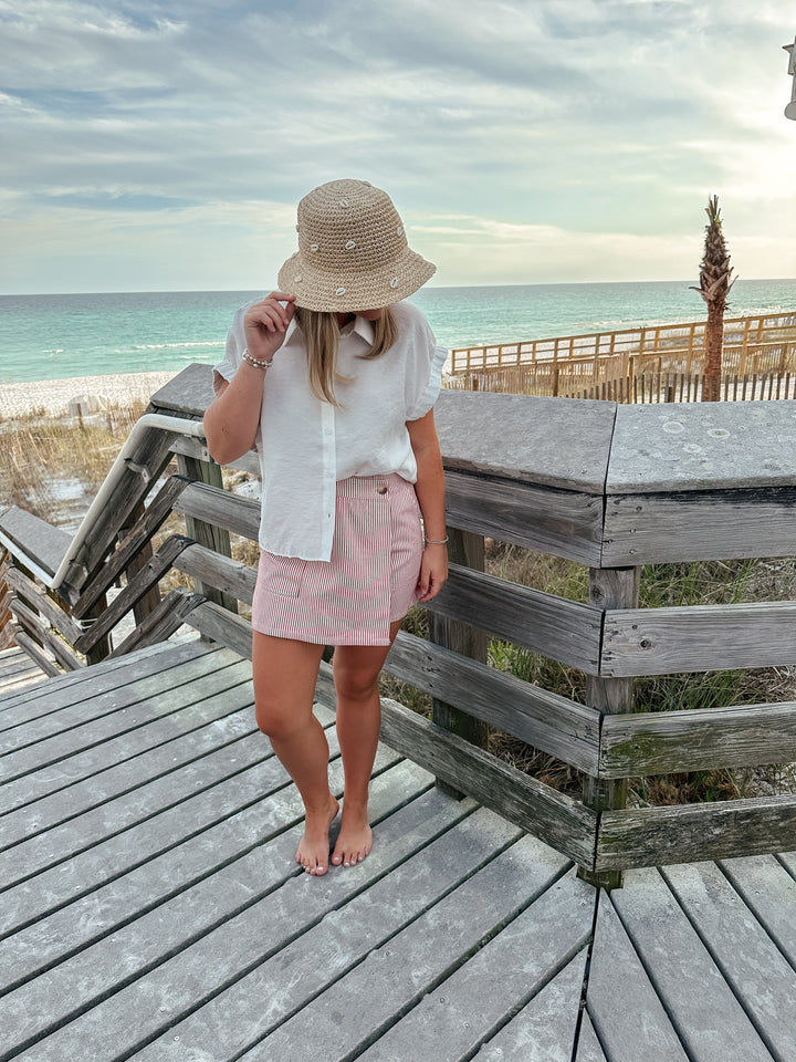 Red Striped Denim Skort