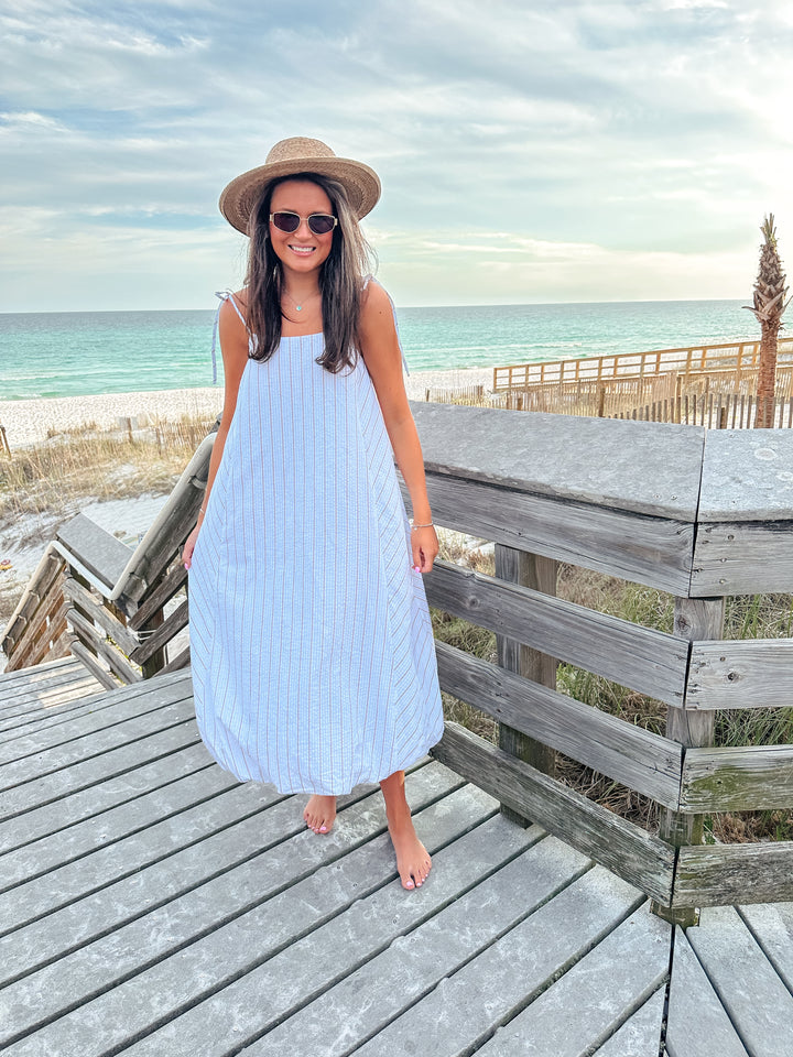 Relaxed Striped Bubble Midi Dress