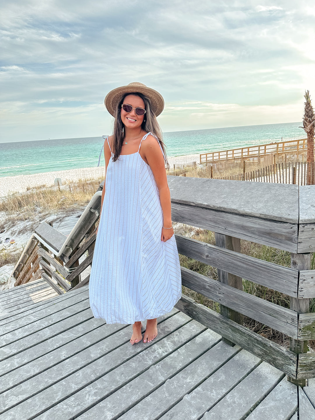Relaxed Striped Bubble Midi Dress