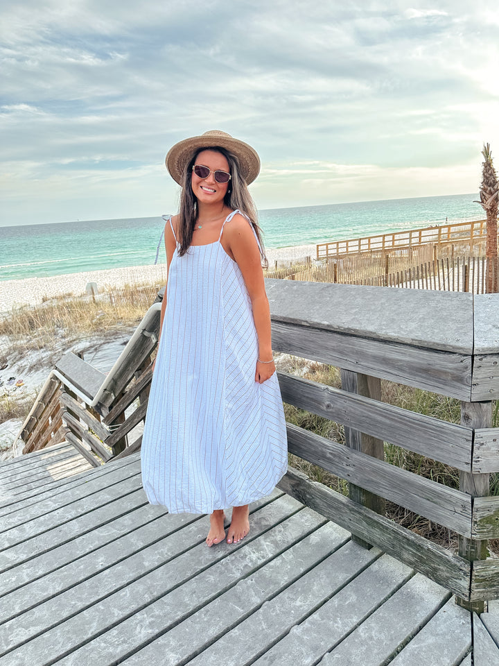 Relaxed Striped Bubble Midi Dress
