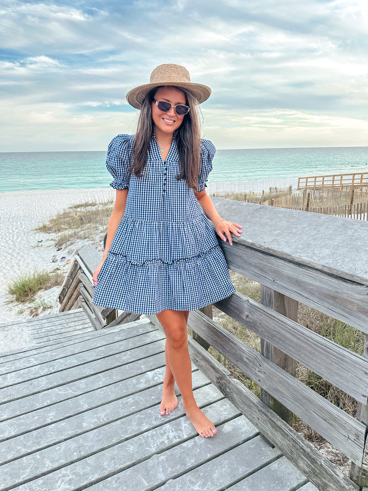 Navy Gingham Babydoll Dress