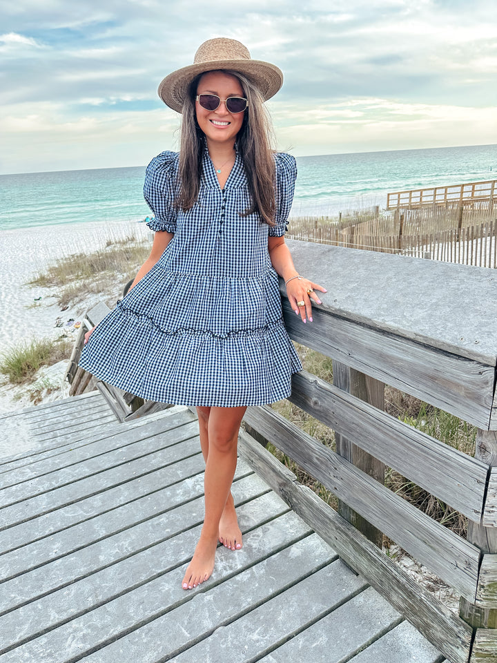 Navy Gingham Babydoll Dress