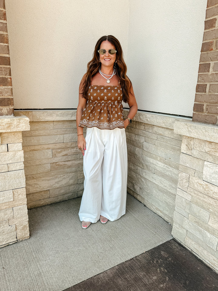 Brown Paisley Print Top