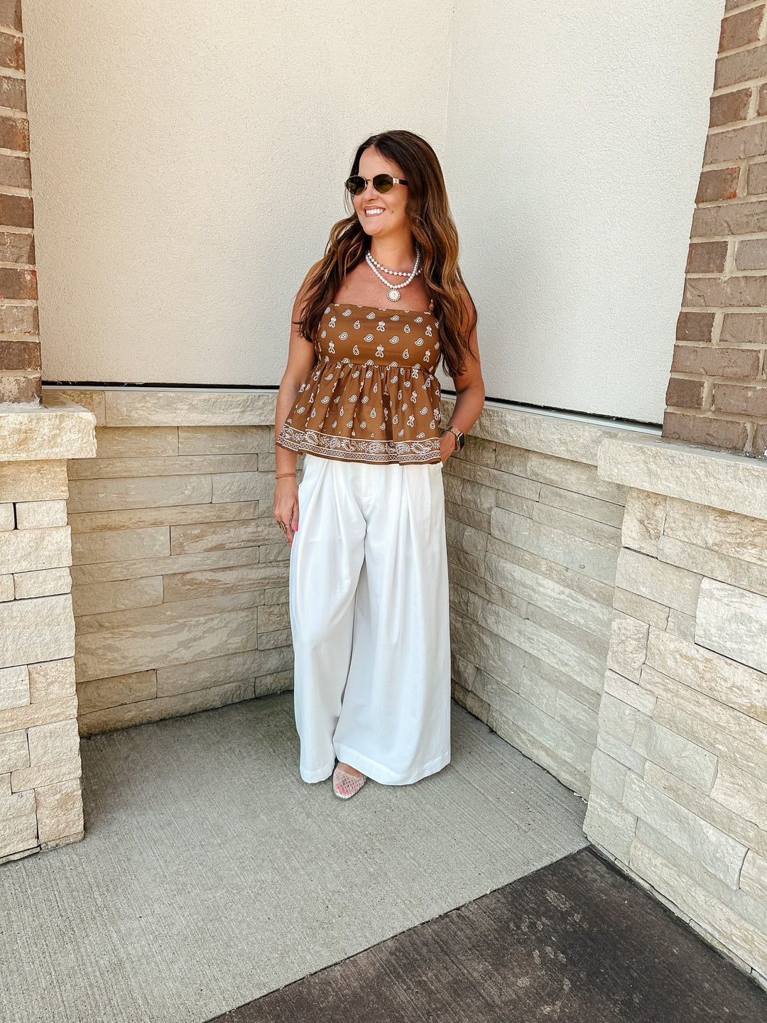 Brown Paisley Print Top