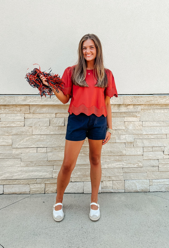 Rust Scallop Top