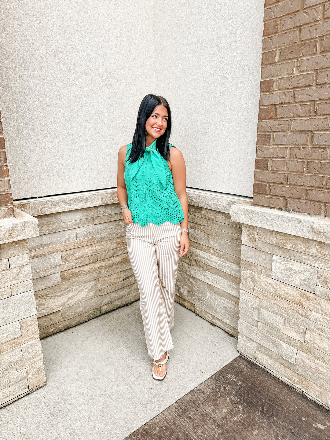Green Eyelet Top