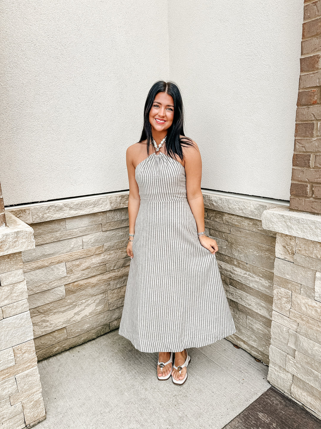 Linen Beaded Halter Dress