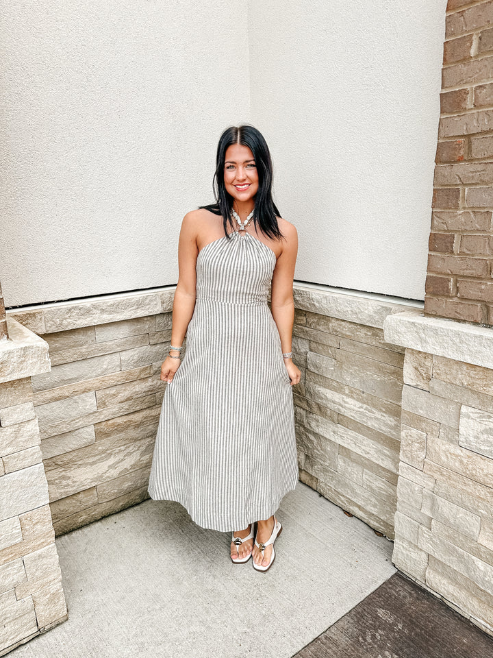 Linen Beaded Halter Dress