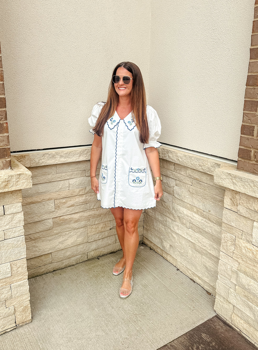 Blue Multi Embroidered Dress