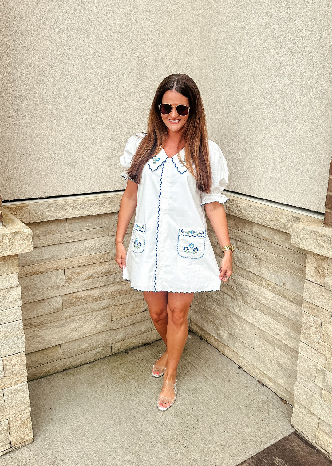 Blue Multi Embroidered Dress