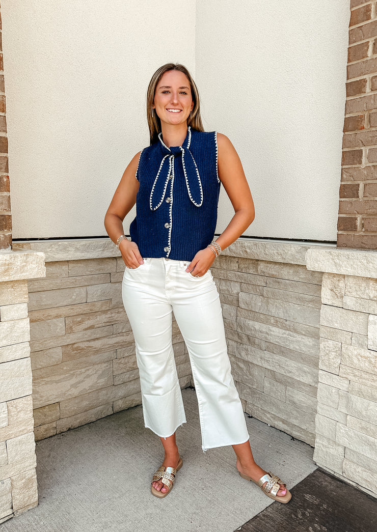 Karly Knit Sleeveless Sweater: Navy