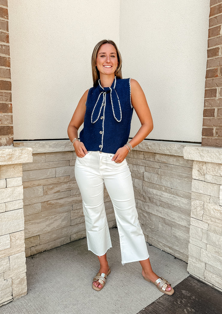 Karly Knit Sleeveless Sweater: Navy