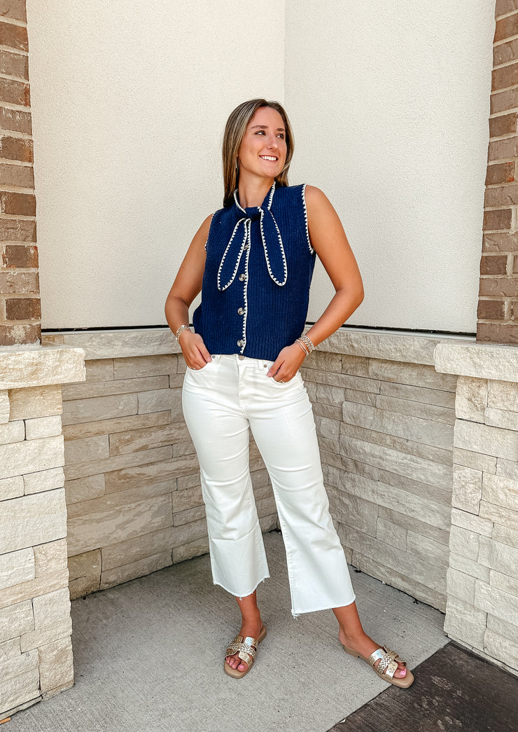Karly Knit Sleeveless Sweater: Navy