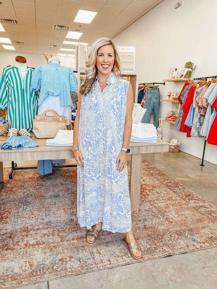 Thea Blue Leopard Maxi Dress