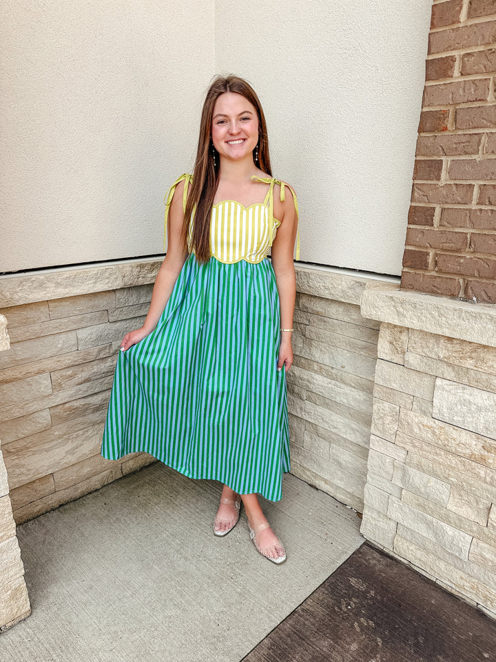 Kiwi Striped Scalloped Dress