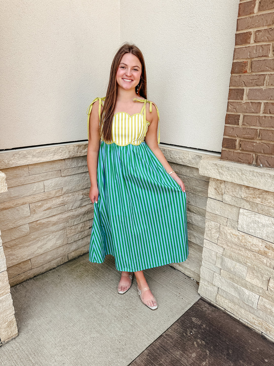 Kiwi Striped Scalloped Dress