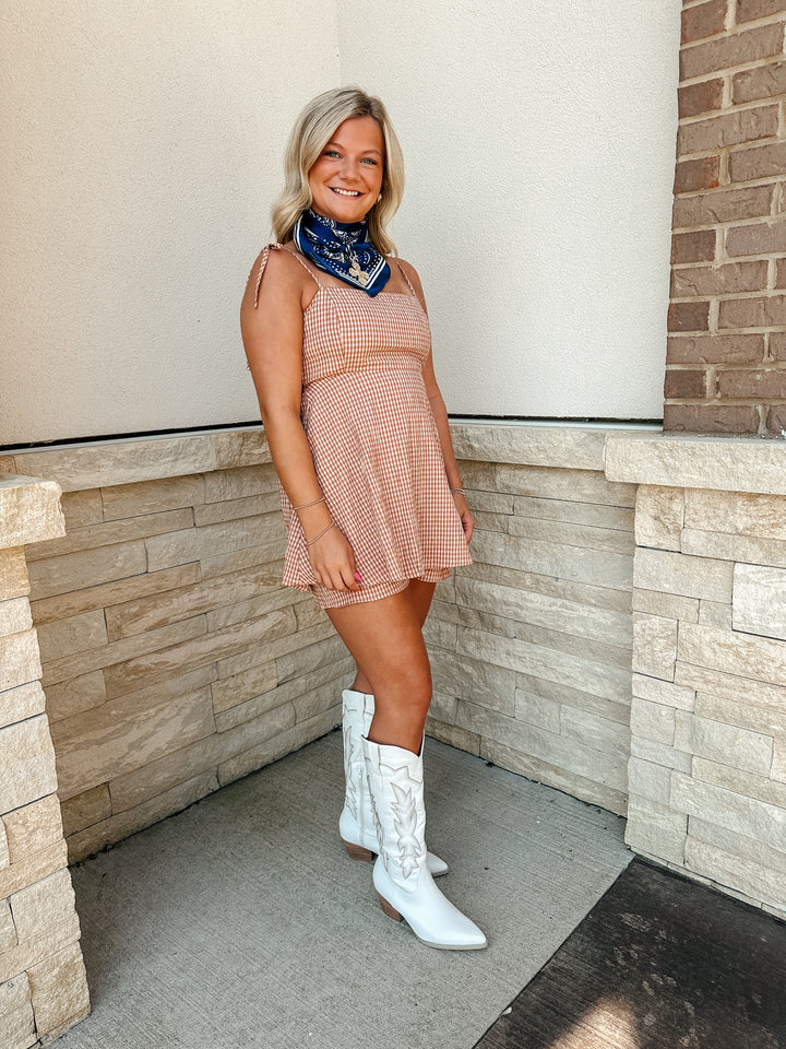 Peachy Gingham Romper
