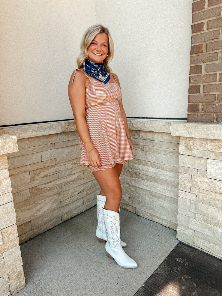 Peachy Gingham Romper