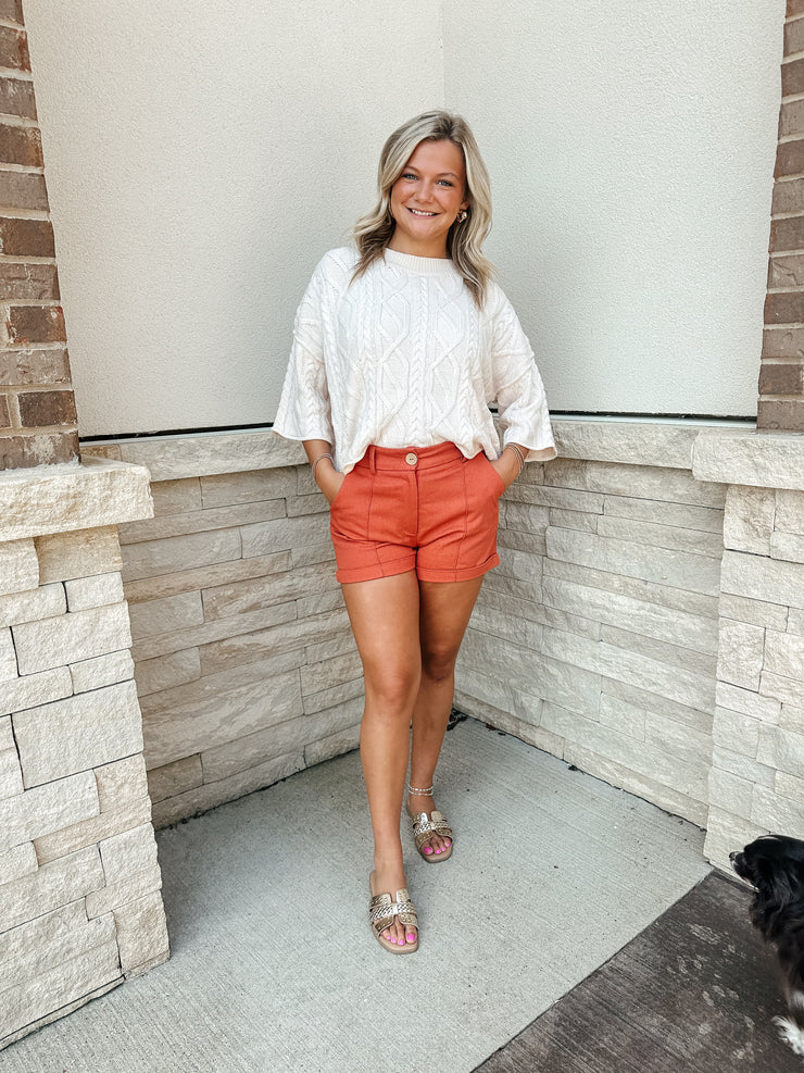 Cable Knit Sweater: Ecru