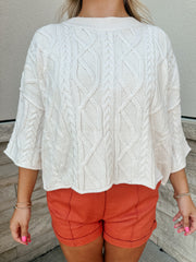 Cable Knit Sweater: Ecru