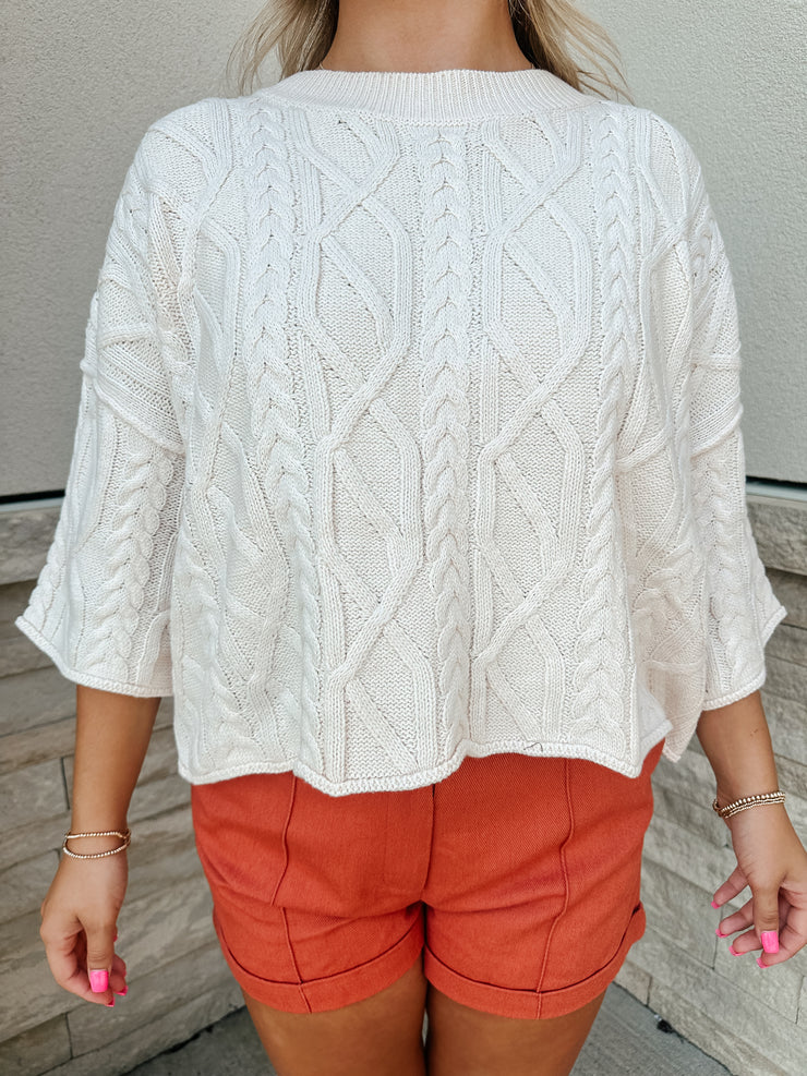 Cable Knit Sweater: Ecru