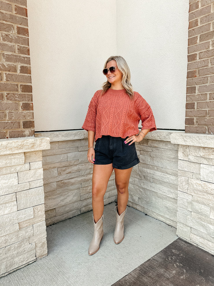 Cable Knit Sweater: Rust