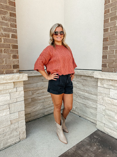 Cable Knit Sweater: Rust