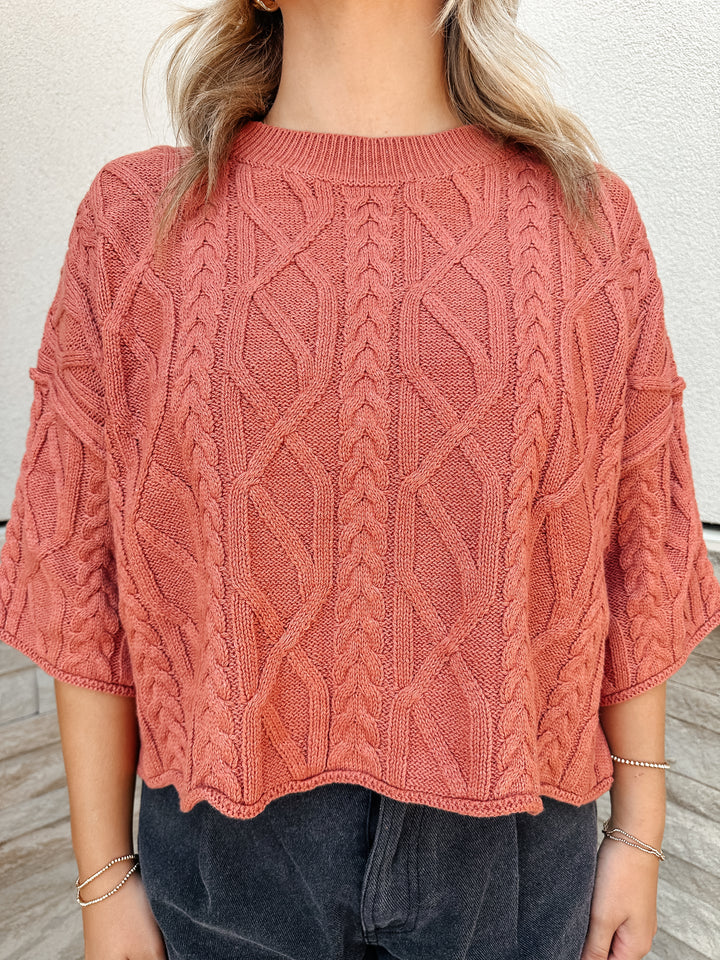 Cable Knit Sweater: Rust