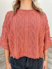Cable Knit Sweater: Rust