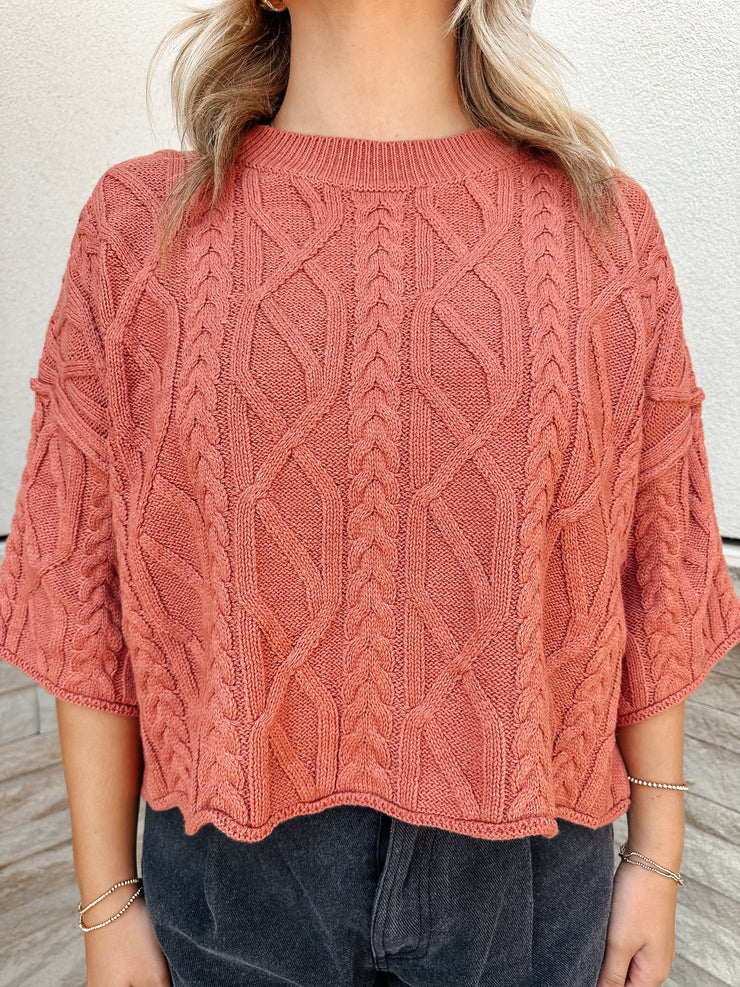 Cable Knit Sweater: Rust