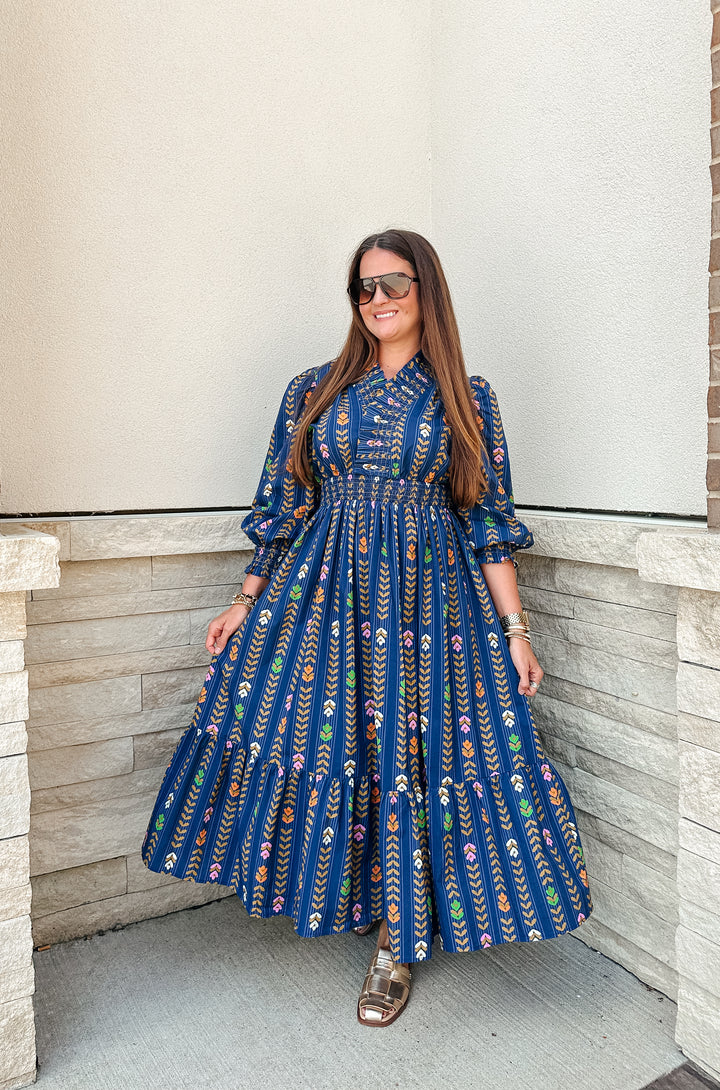 Midnight  Floral Printed Midi Dress