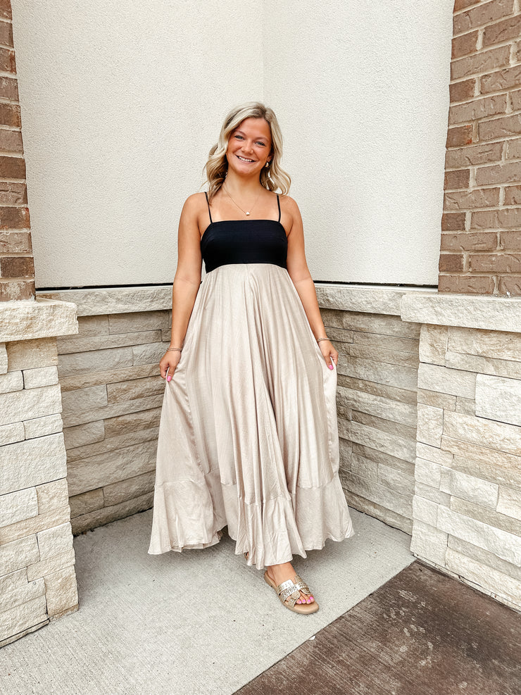 Lucy Linen Blend Maxi: Black/Taupe
