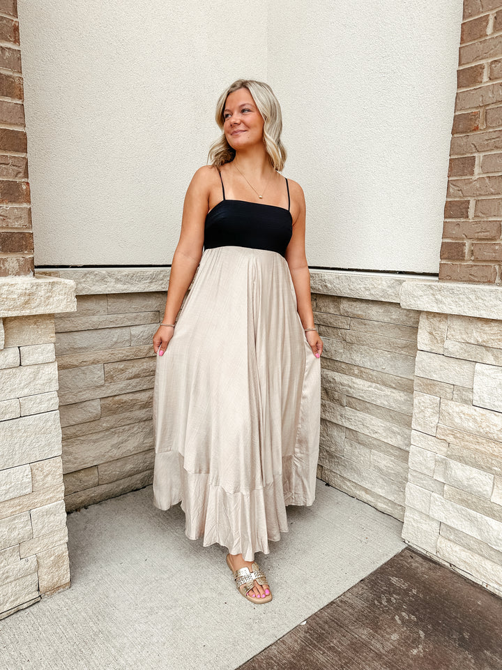 Lucy Linen Blend Maxi: Black/Taupe