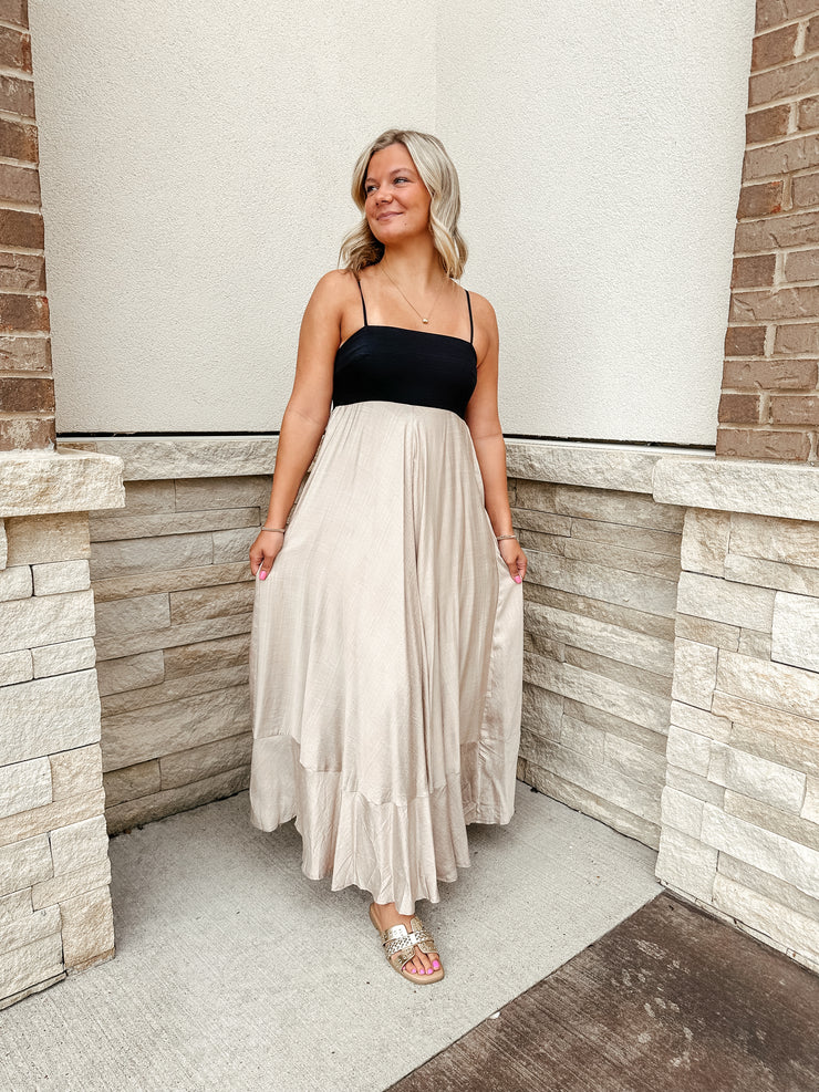 Lucy Linen Blend Maxi: Black/Taupe
