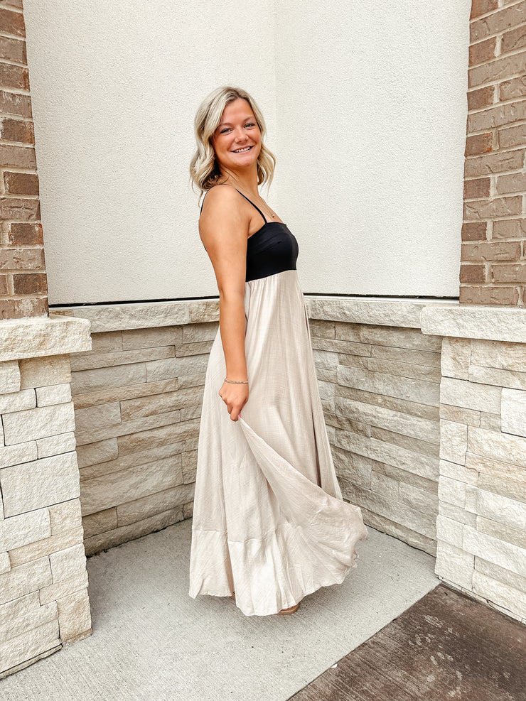 Lucy Linen Blend Maxi: Black/Taupe
