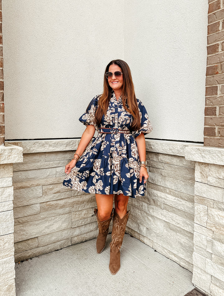 Midnight Blue Vintage Floral Dress