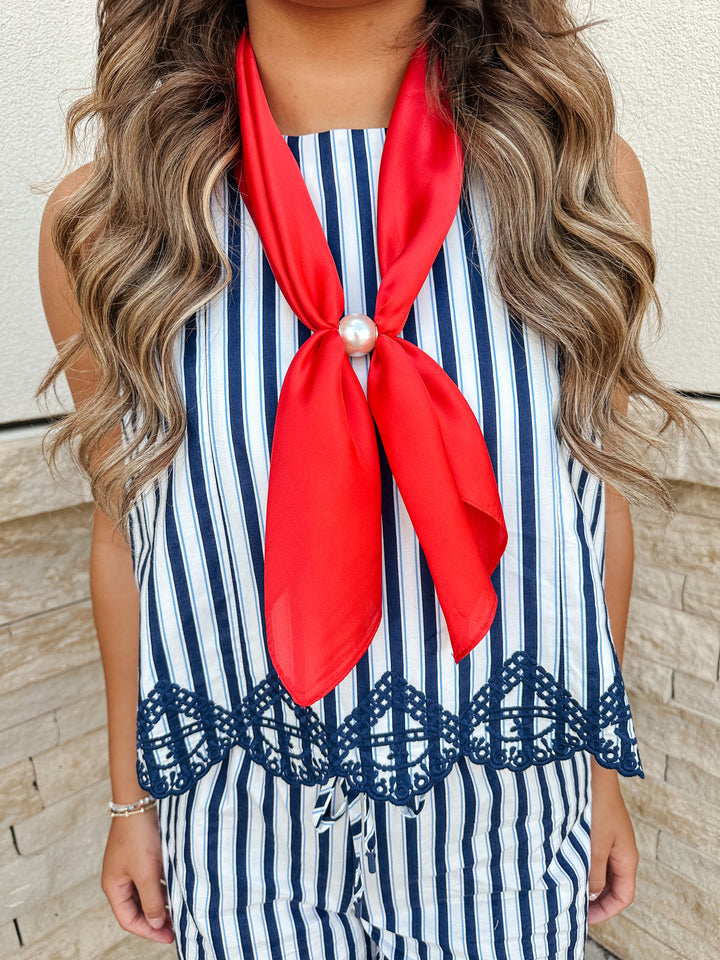 Navy Embroidered Stripe Top