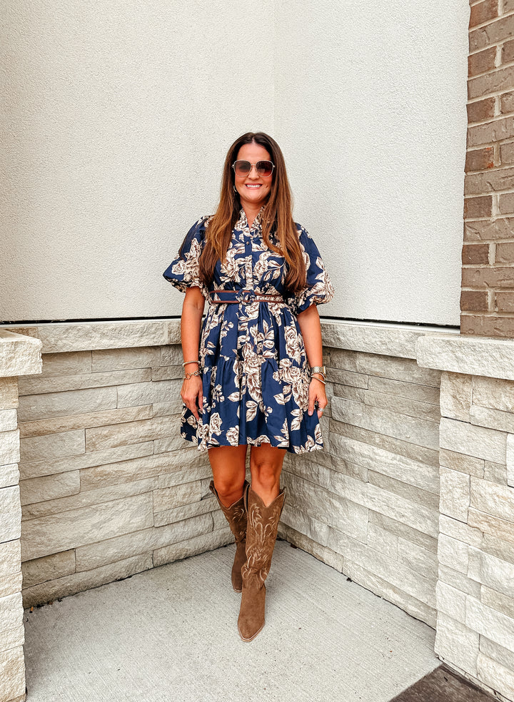 Midnight Blue Vintage Floral Dress