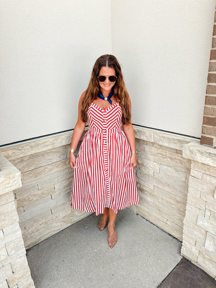 Red & White Stripe Midi dress