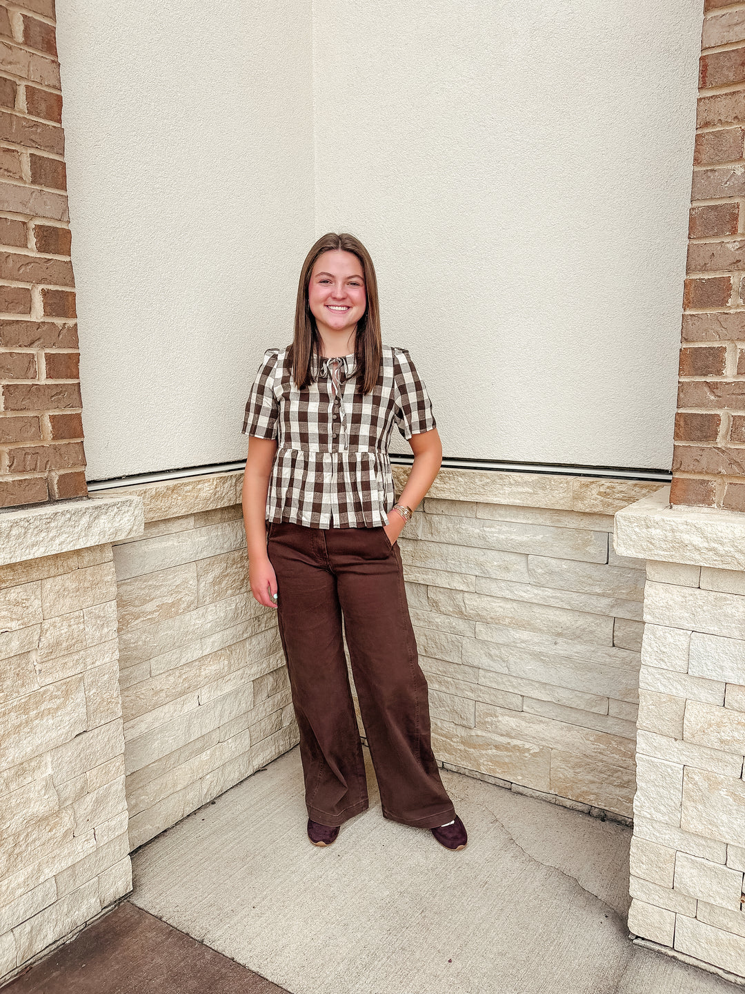 Brownie Plaid Top