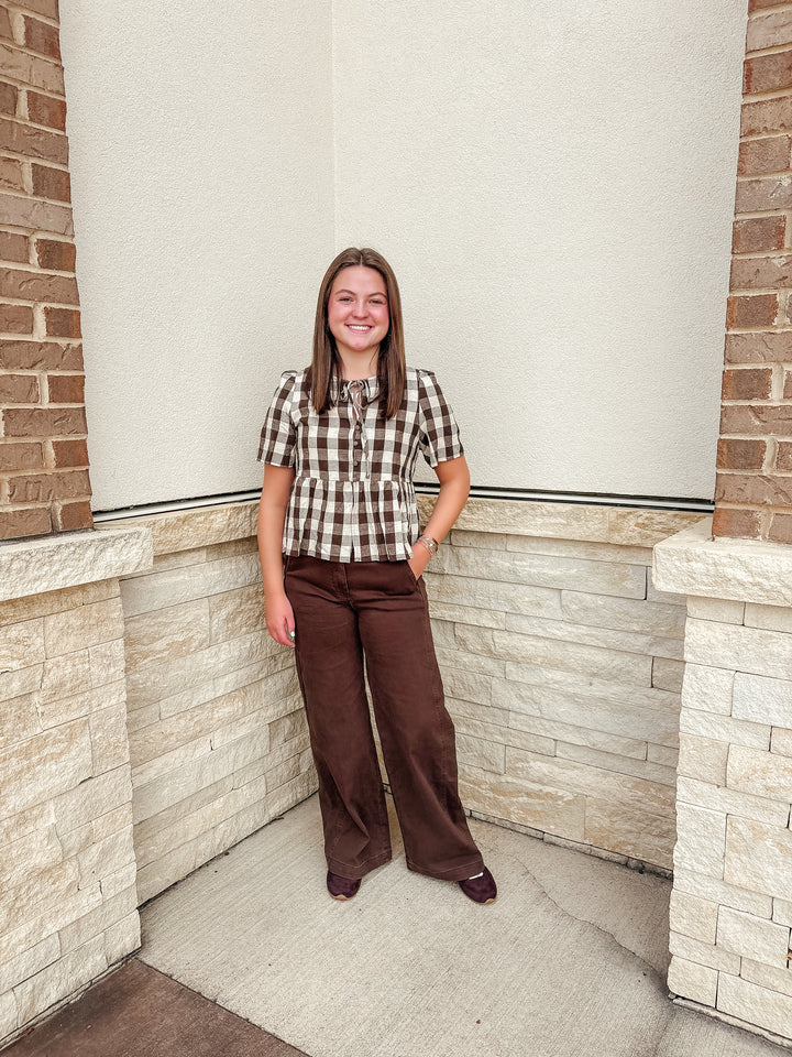 Brownie Plaid Top