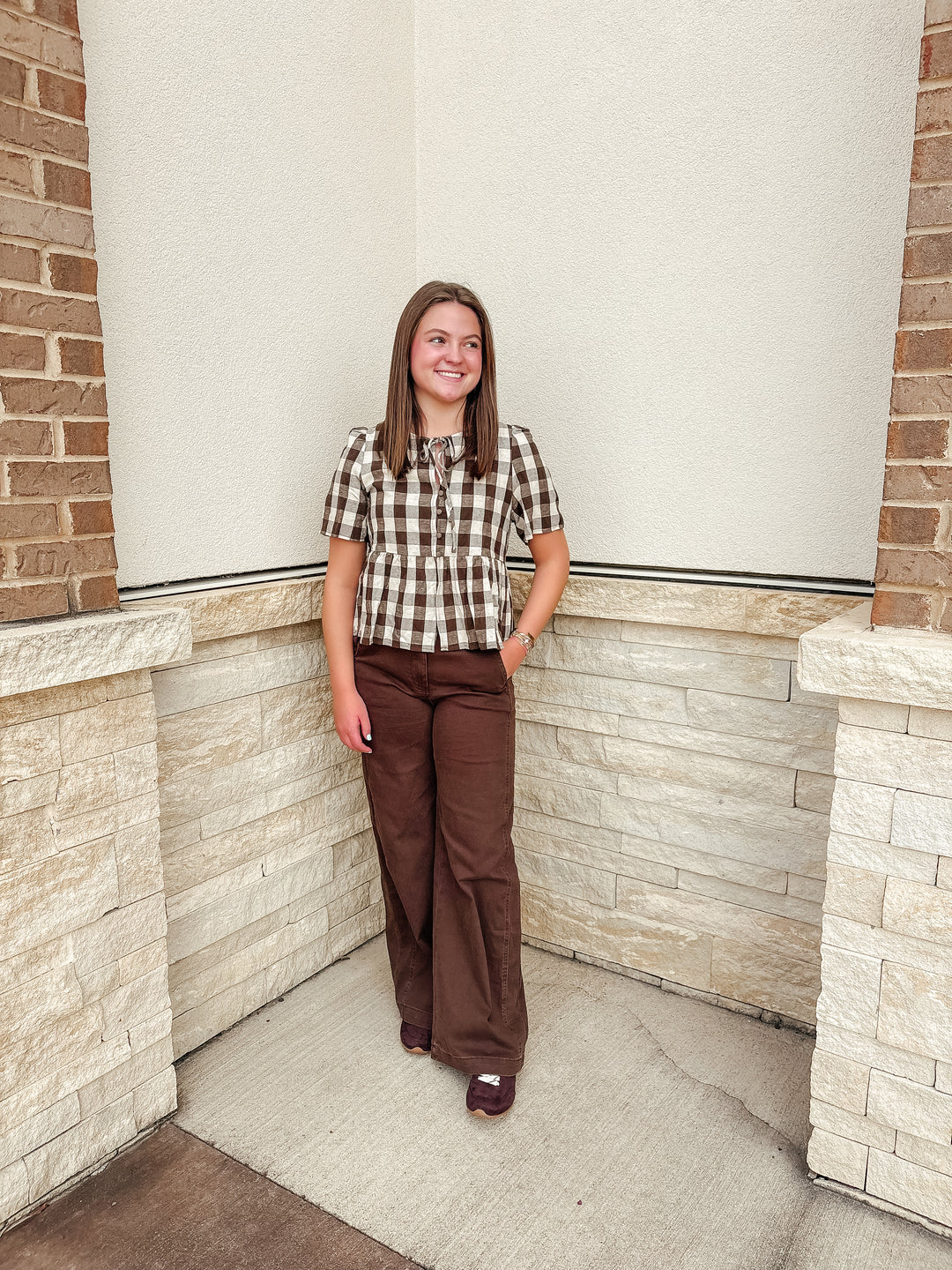 Brownie Plaid Top