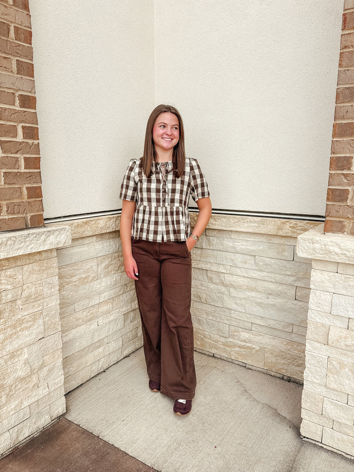 Brownie Plaid Top