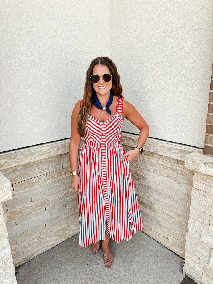 Red & White Stripe Midi dress